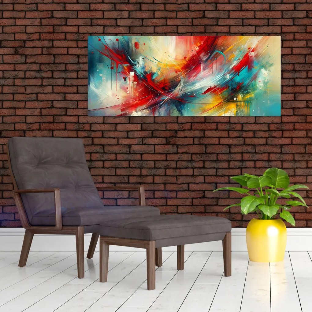 Obraz – Abstrakcia s červenou (120x50 cm)