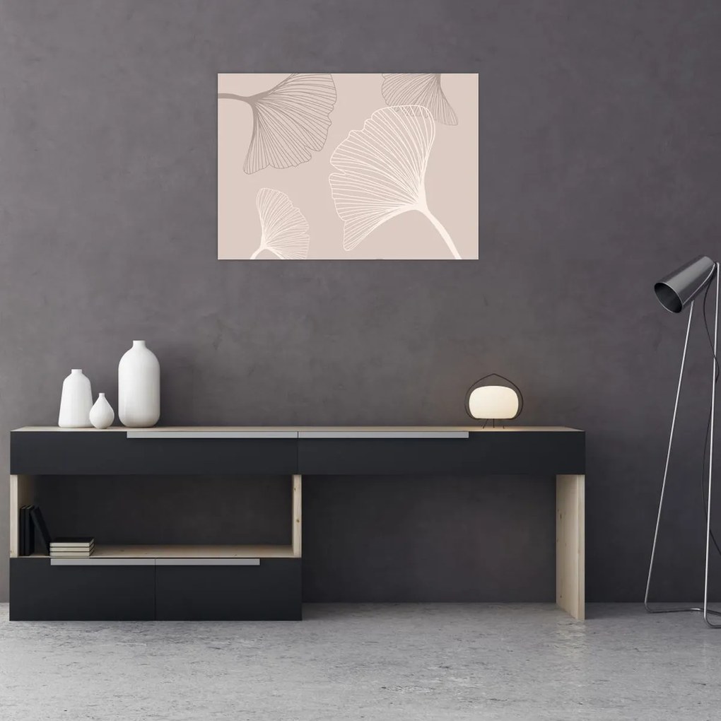 Sklenený obraz - Béžové listy N⁰6 (70x50 cm)