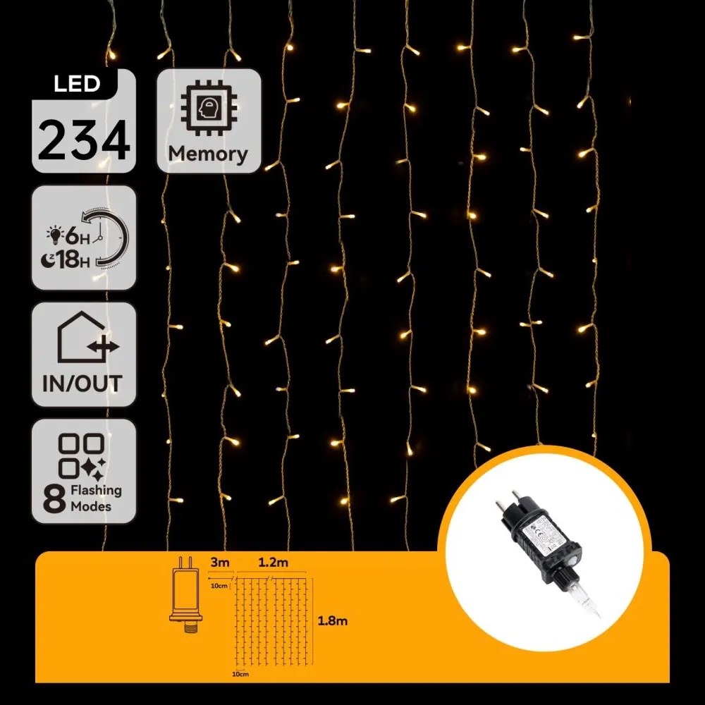 Aigostar - LED vonkajší vianočný reťaz 234xLED/8 funkcií 1,2x1,8 m IP44 teplá biela