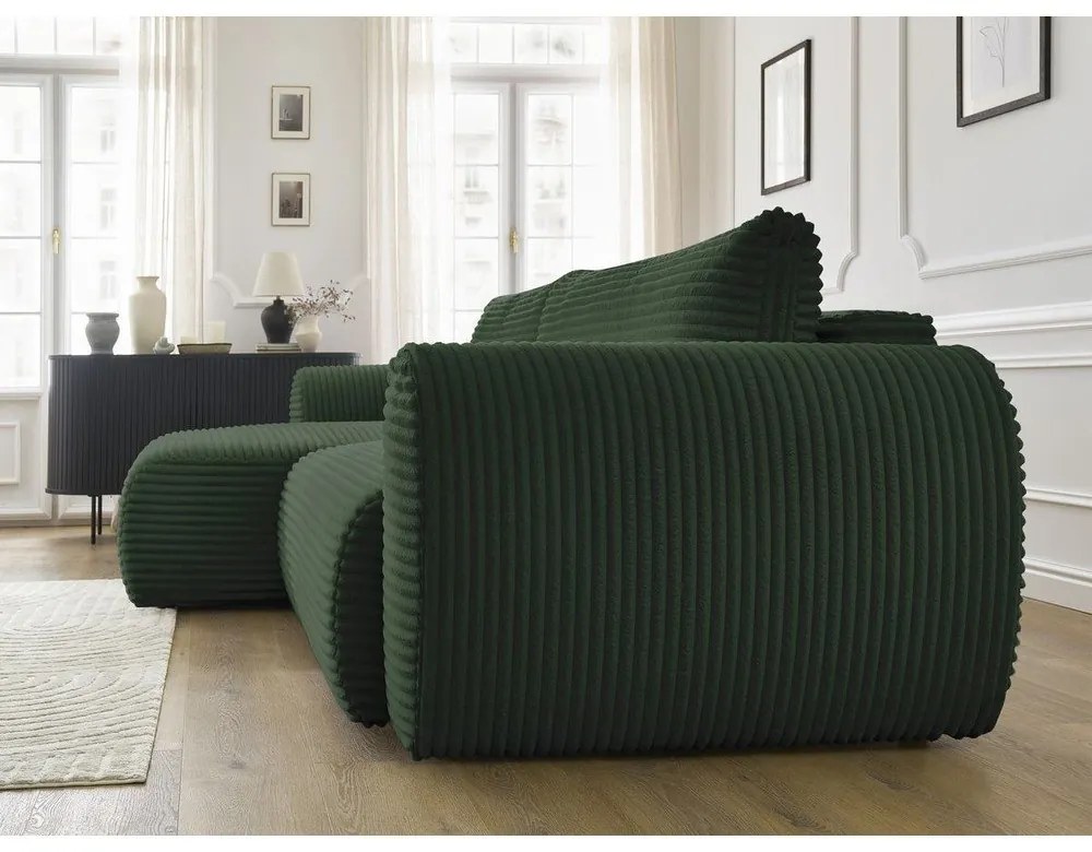 Tmavozelená menčestrová rozkladacia rohová pohovka (ľavý roh) Lucien – Bobochic Paris