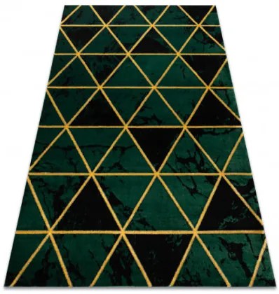 Koberec EMERALD exkluzívny 1020 glamour, styl marmur, trojuholníky fľaškovo zelený / zlatý