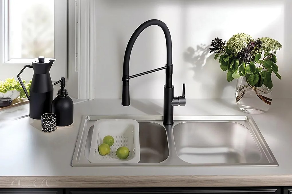 Kuchinox Standard, 2-komorový nerezový drez 780x430x195 mm, drážkovaný dekor, oceľová, LAV-SKS_320T