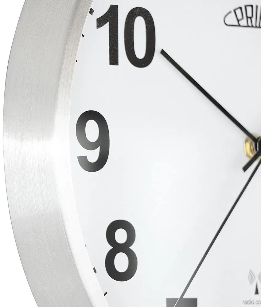Kovové hodiny strieborné PRIM Radio Control ∅ 303 × 45 mm