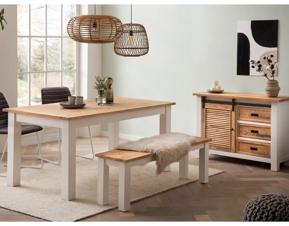 furniture-nabytek.cz - Masívna komoda Capera z borovice a MDF, lakovaná, biela a hnedá – 103×42×80 cm
