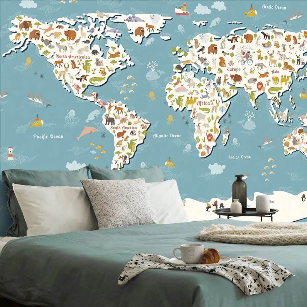 Samolepiaca tapeta mapa sveta pre deti - 375x250