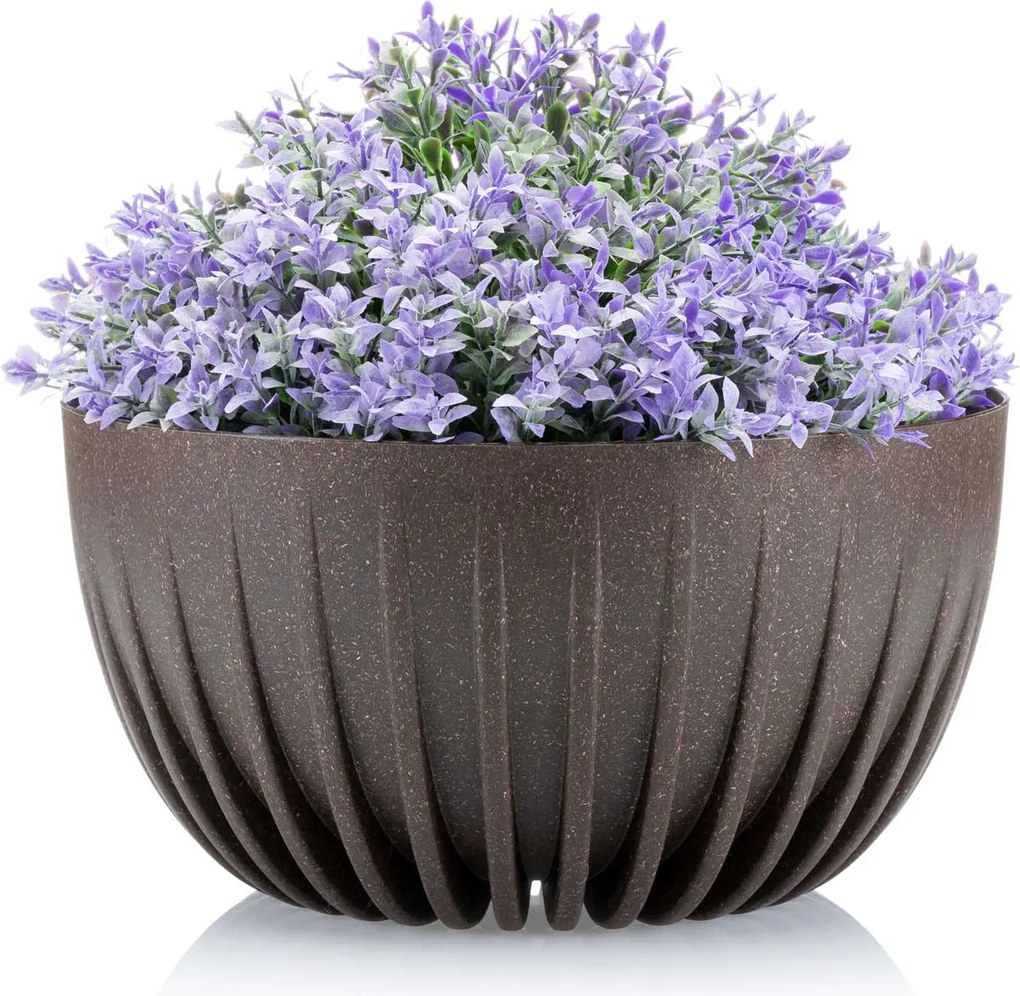 PLASTOVÝ KVETINÁČ STRIPPED ECO SADA 2KS 16X30 CM+15X24 CM TMAVOHNEDÁ