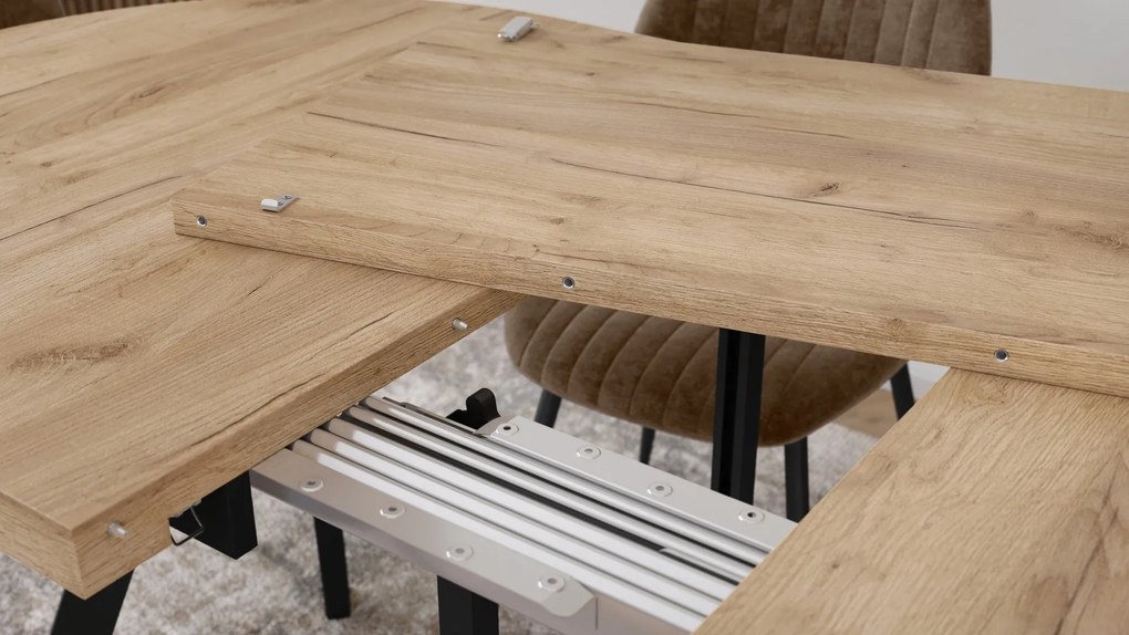 Mazzoni EXPANSO Dub Craft zlatý / čierne nohy - OVÁLNY ROZKLADACÍ STÔL 160-360 cm PRE 16-18 OSÔB