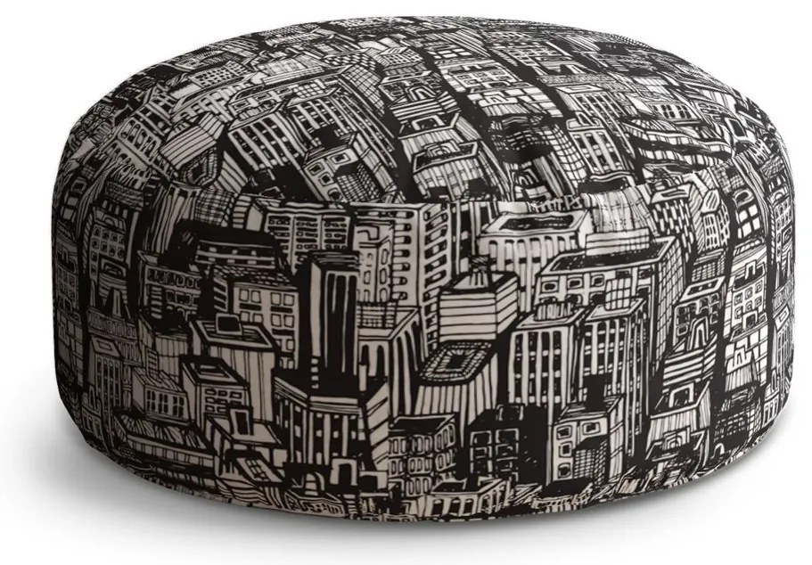 Taburet Circle kreslené mrakodrapy, čierna / biela