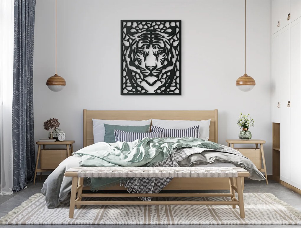 drevko Drevený obraz na stenu Tiger Rozmer obrazu: 40,5 x 32,5 cm, Farba dekorácie: Čierna