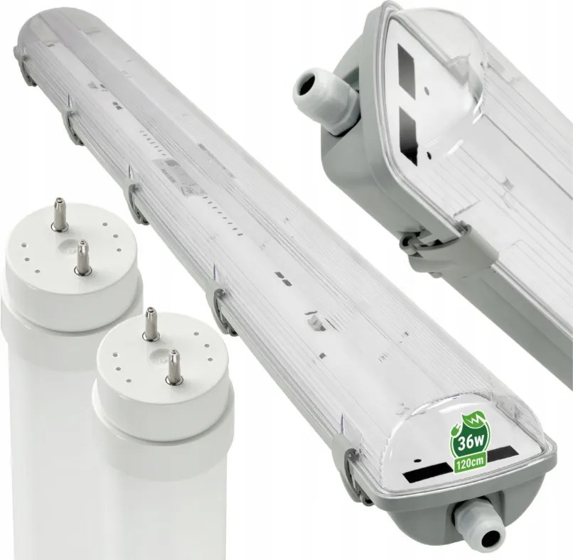 Sada 4 hermetických LED svietidiel na plátno 120 cm + 8 žiariviek G13 18 W