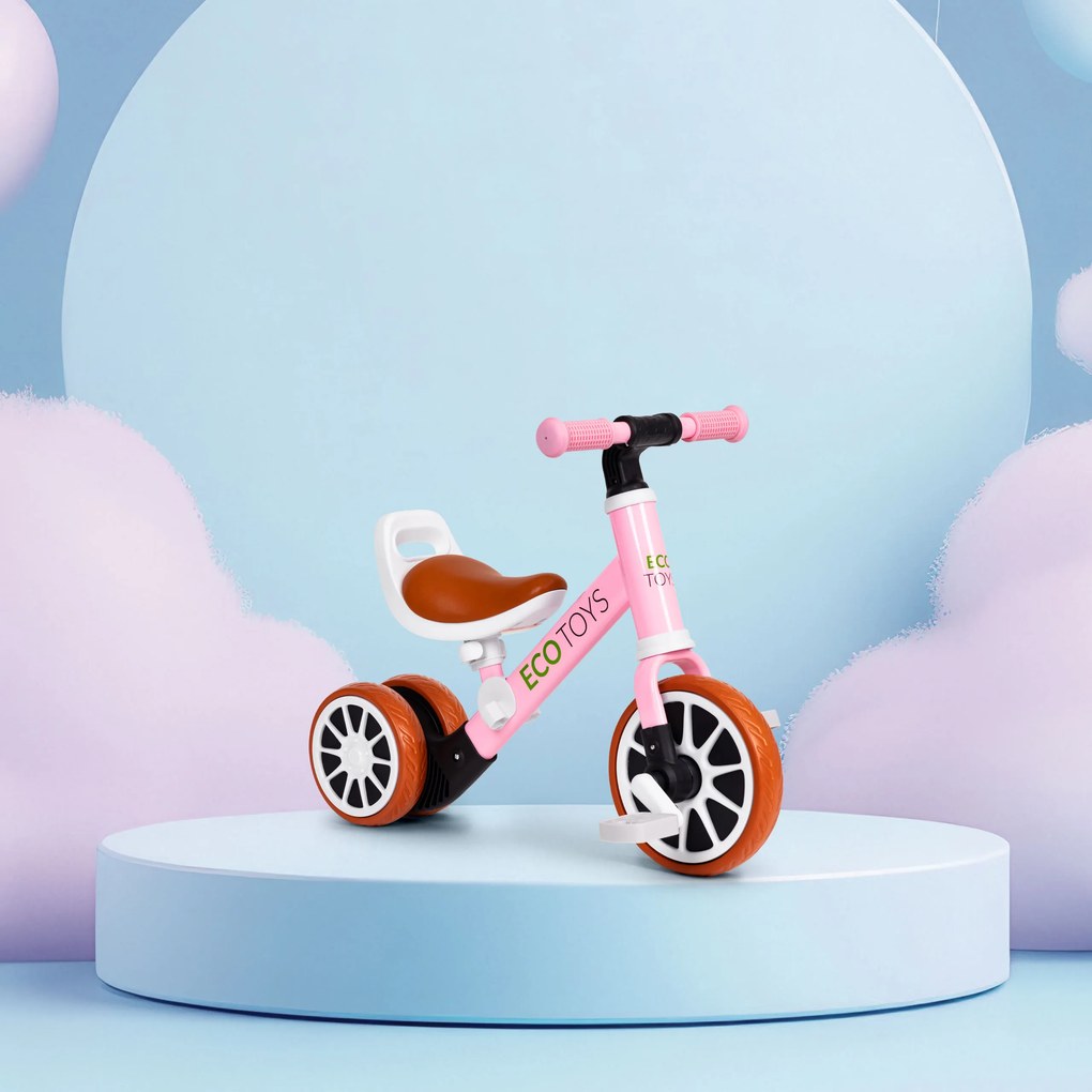 Odrážadlo/Balančný bicykel s pedálmi 2v1 ružová ECOTOYS