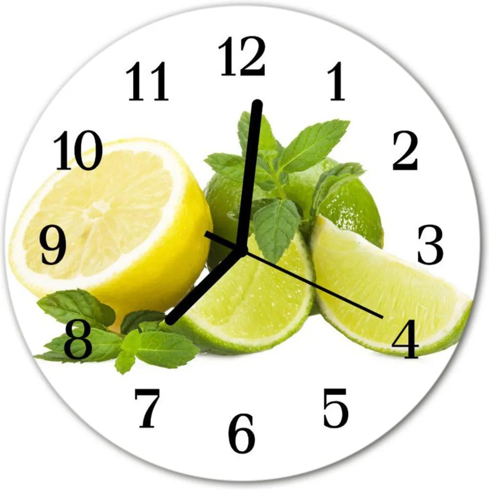 Nástenné sklenené hodiny  citrónová mäta