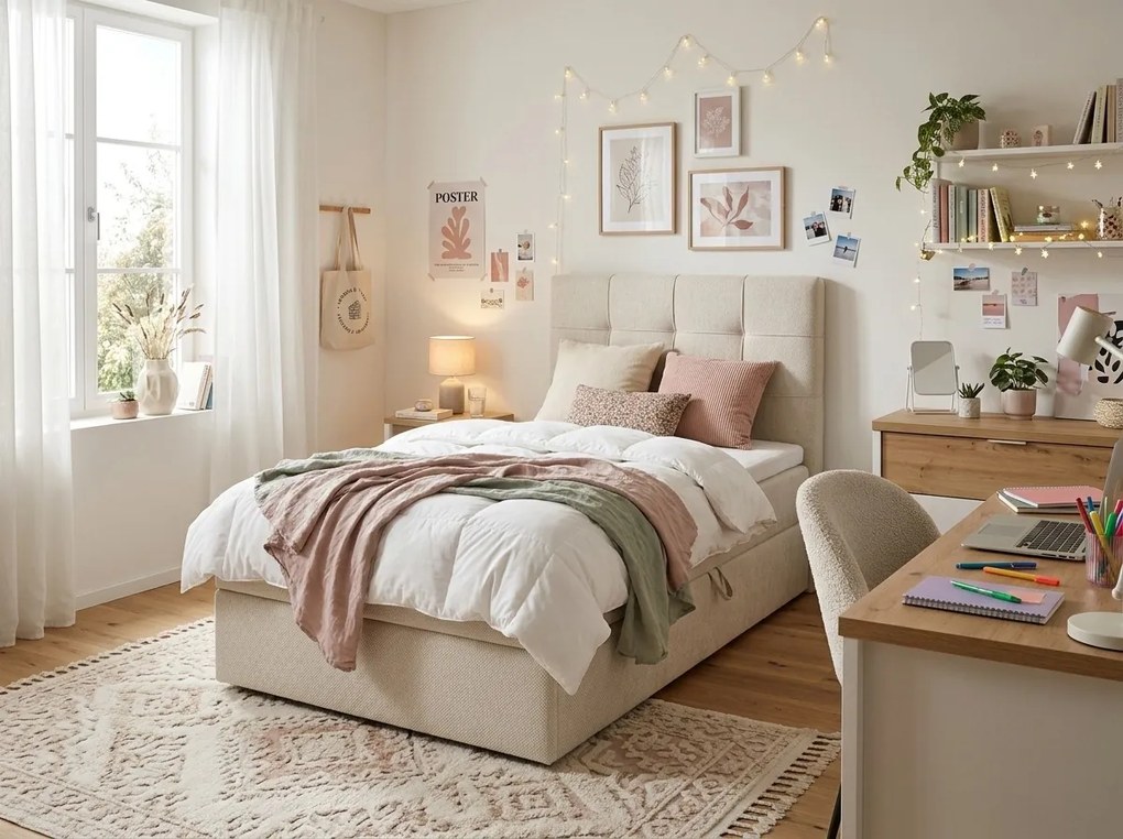 Čalúnená posteľ boxspring DIRELIS VIBE 90x200 cm krémová Matrac: Bonell pružinová matrac