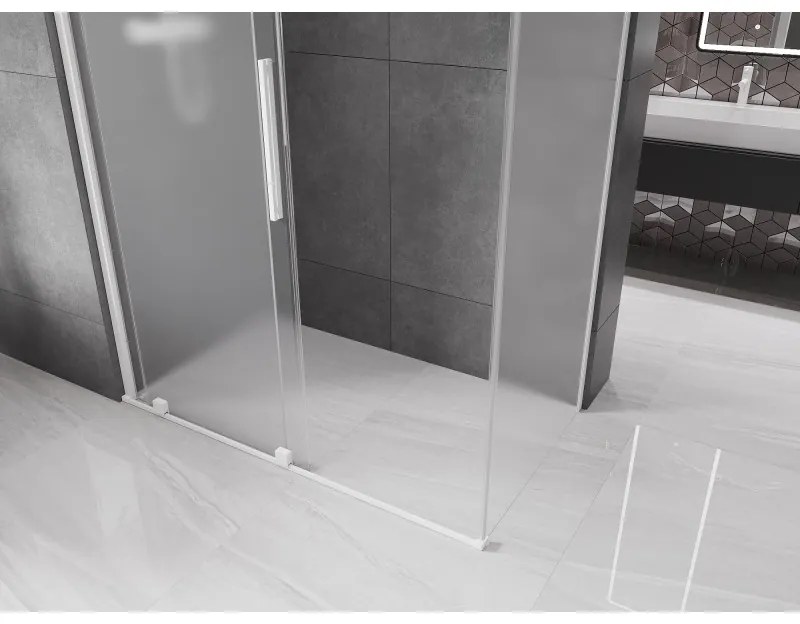 Mexen Velar, sprchový kút s posuvnými dverami 130 x 75 cm, 8mm sklo námraza, biela matná, 871-130-075-31-20