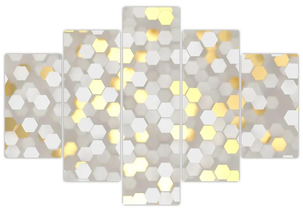 Obraz - Zlato-biele hexagóny (150x105 cm)