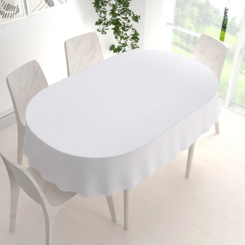 Biante Teflónový oválny obrus TF-011 Popínavé lístky - studená biela 60x100 cm