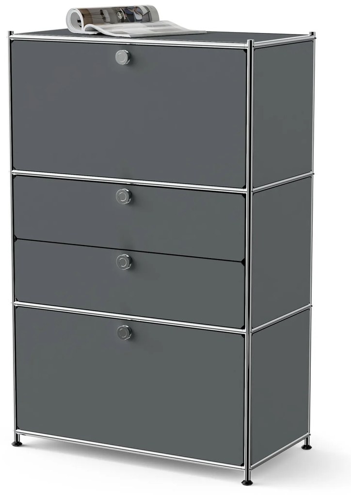 Kovová komoda »CN3« s 2 výklopnými priečinkami a 2 zásuvkami, sivá