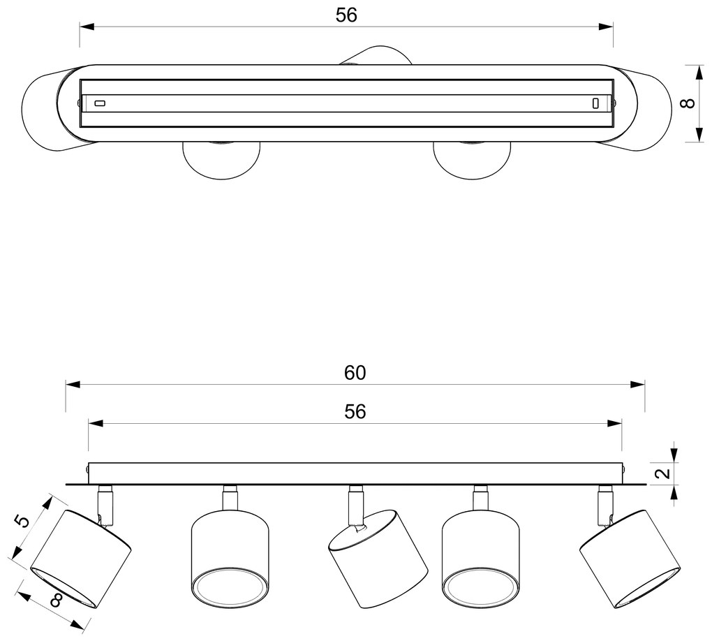Bodové svietidlo Dixie, 5x biele kovové tienidlo, w/ch