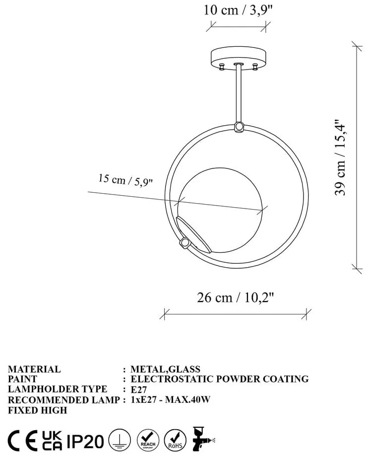 Biele/v mosadznej farbe stropné svietidlo so skleneným tienidlom 39x26 cm Dolunay – Opviq lights
