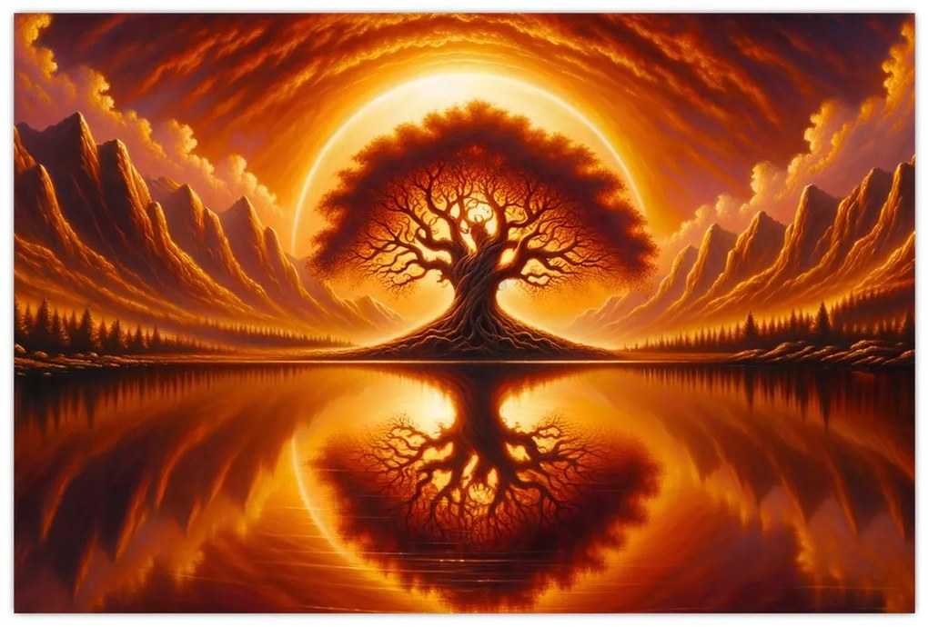 Obraz – Strom v krvavom slnku (90x60 cm)