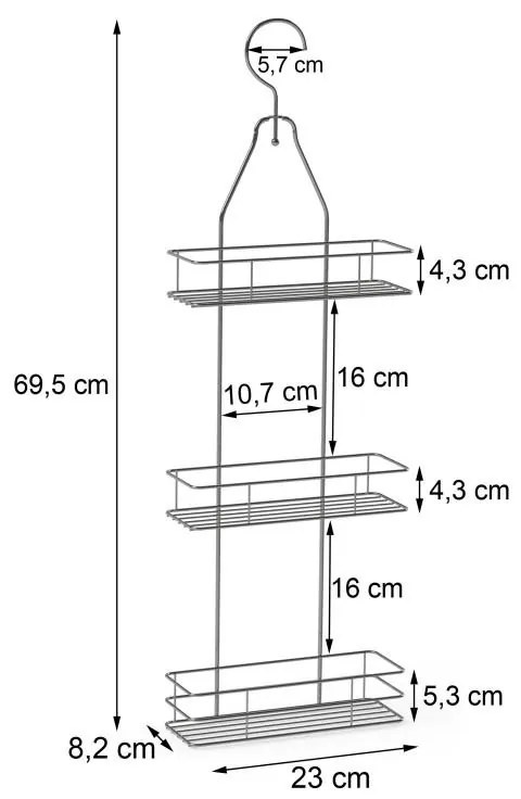 Erga Maddy S3, trojitý kúpeľňový košík na zavesenie 23x8,2x69,5 cm, chrómová, ERG-YKA-E.MADDY S3