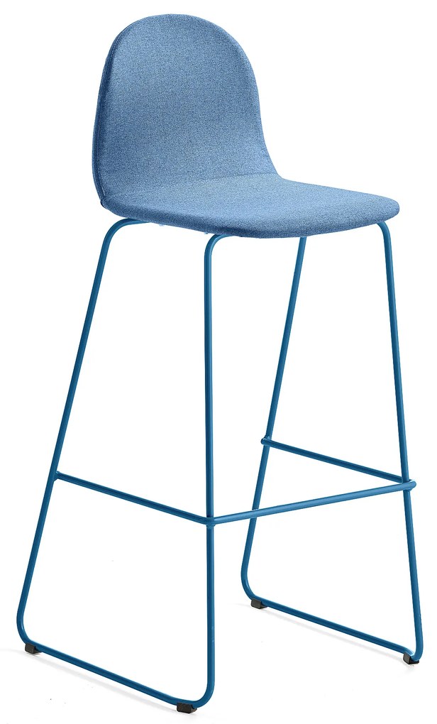 Barová stolička GANDER, s klzákmi, výška sedu 790 mm, čalúnená, modrá