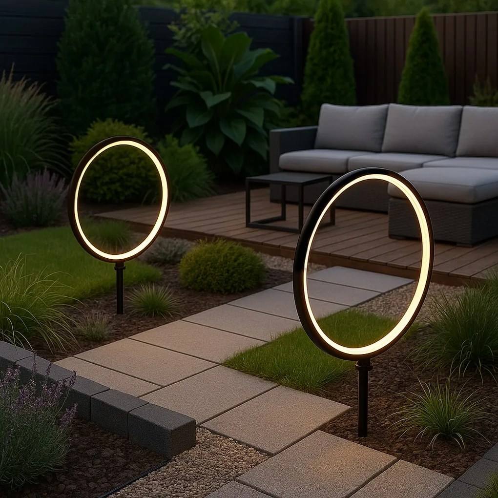 Exteriérové solárne zapichovacie svietidlo Rings, 2x LED 1,5w, čierna