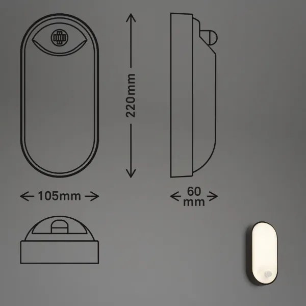 Brilo - LED vonkajšie nástenné svietidlo s pohybovým senzorom RUCH LED/12W/230V IP65 čierna