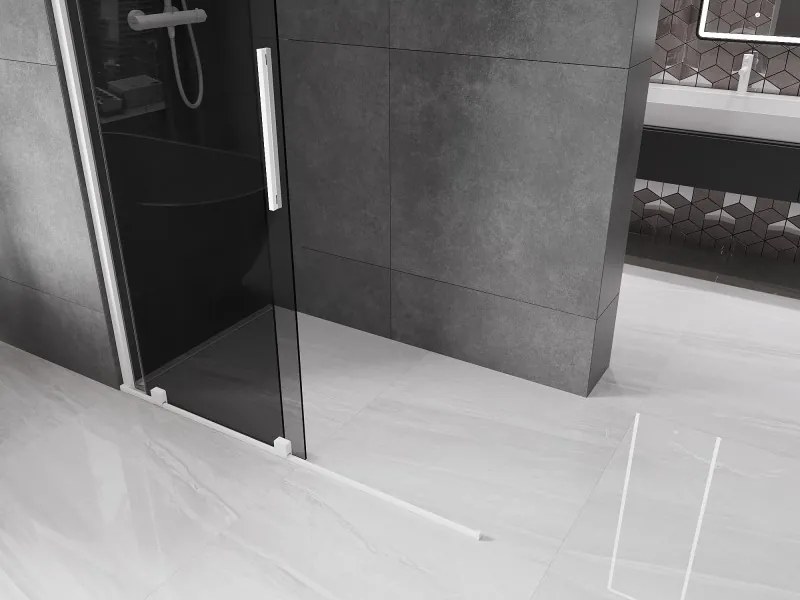 Mexen Velar, sprchová zástena s posuvnými dverami Walk-in 160 x 200 cm, 8mm šedé sklo, biela matná, 871-160-000-43-20