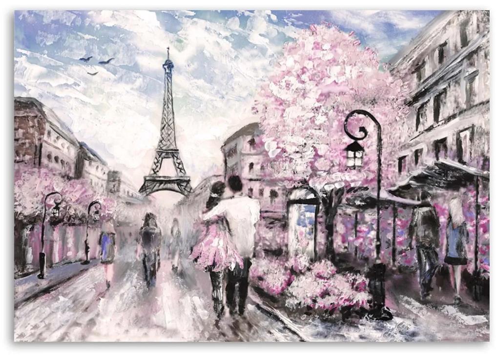 Obraz na plátně Růžová Paříž jako malovaná - 60x40 cm