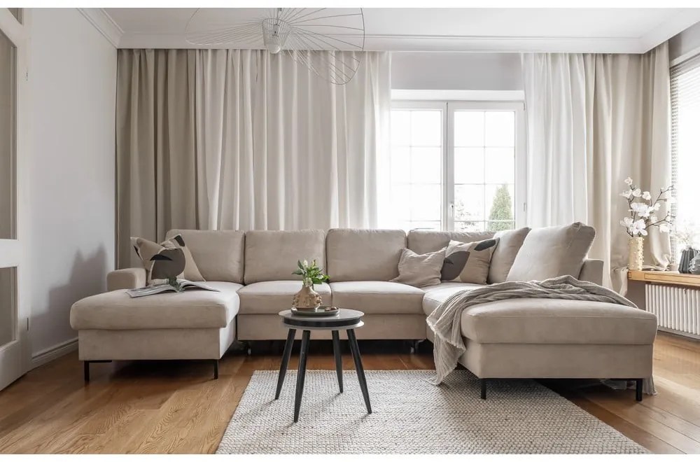 Béžová menčestrová rozkladacia rohová pohovka (pravý roh) Lofty Lilly – Miuform