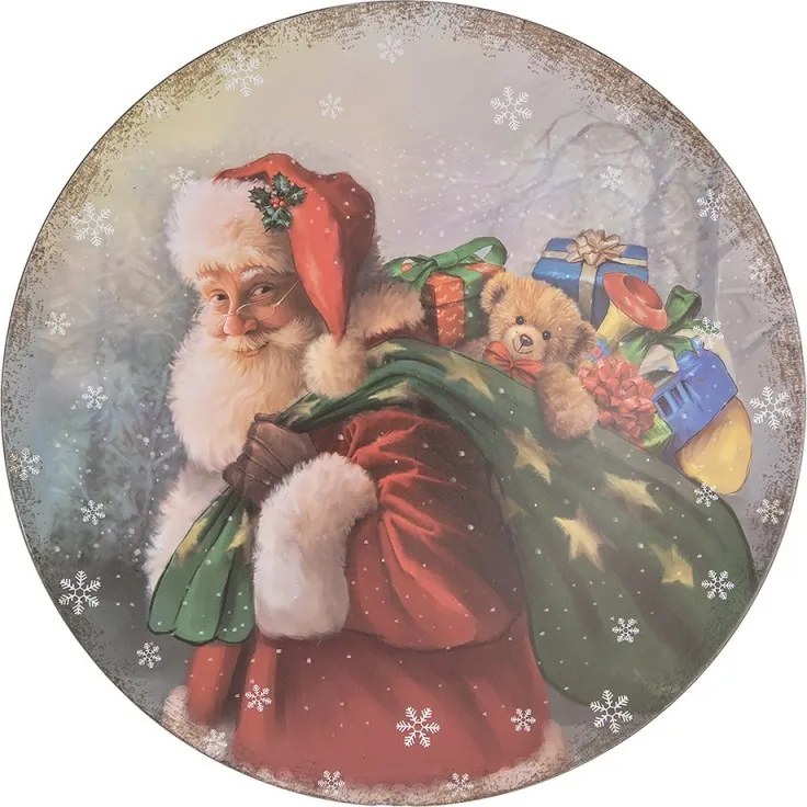 Vianočný plastový okrúhly servírovací podnos/tanier Santa s darčekmi - Ø 33*1 cm