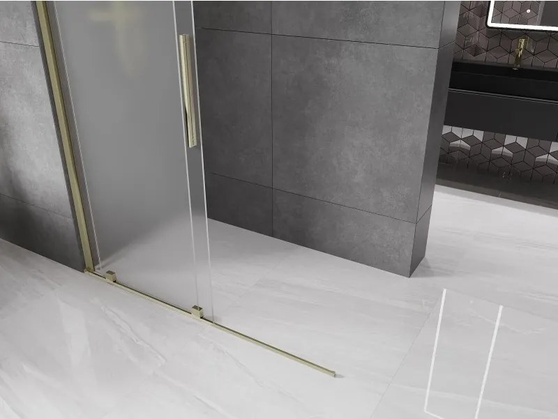Mexen Velar, sprchová zástena s posuvnými dverami Walk-in 160 x 200 cm, 8mm sklo námraza, zlatá lesklá, 871-160-000-33-50