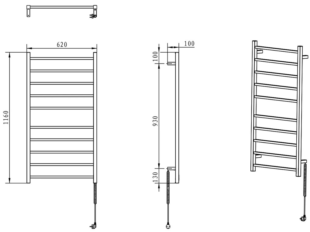 Sapho Sapho, ESKINADO elektrický sušiak uterákov, hranatý, 620x1160 mm, 120 W, nerez, ER430V