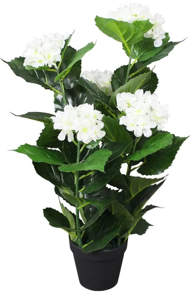 vidaXL Umelá rastlina, hortenzia s kvetináčom 60 cm, biela