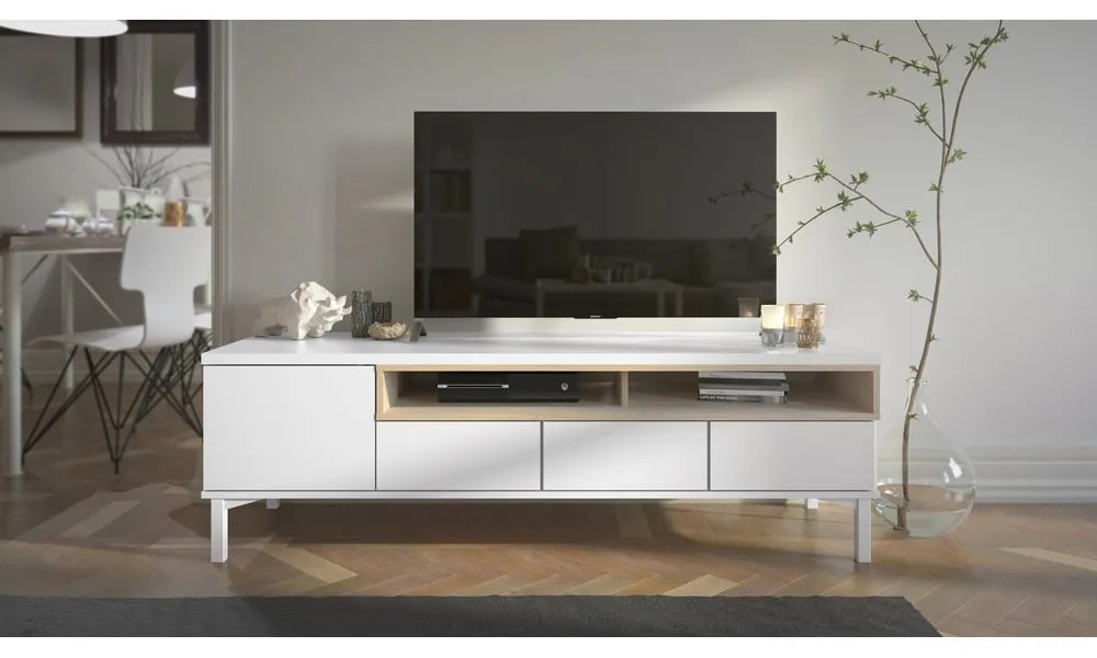 Biely TV stolík 156x48x48 cm Roomers – Tvilum