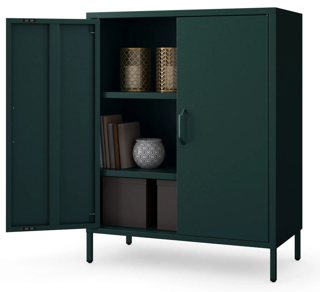 Skrinka do obývačky s policami VITO, 800 x 1015 x 400 mm, Modern: fľaškovo zelená farba