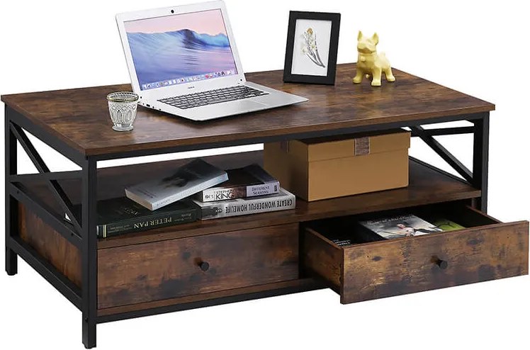 Konferenčný stolík Houseland Rustic hnedý/čierny