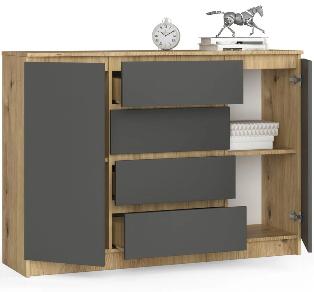Komoda Tove K 140 cm dub artisan/šedý grafit