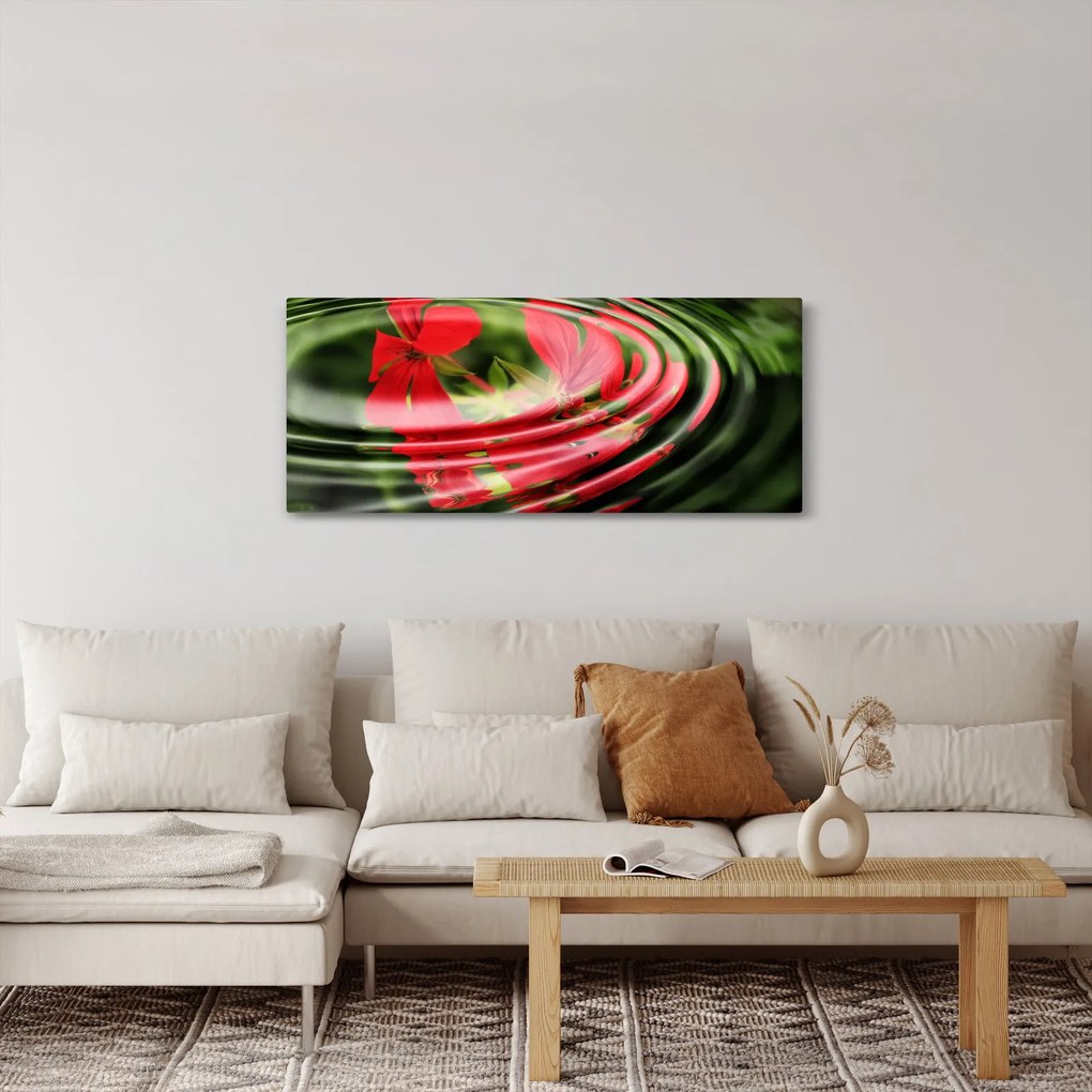 Abstraktný obraz - kvety vo vlnách (120x50 cm)