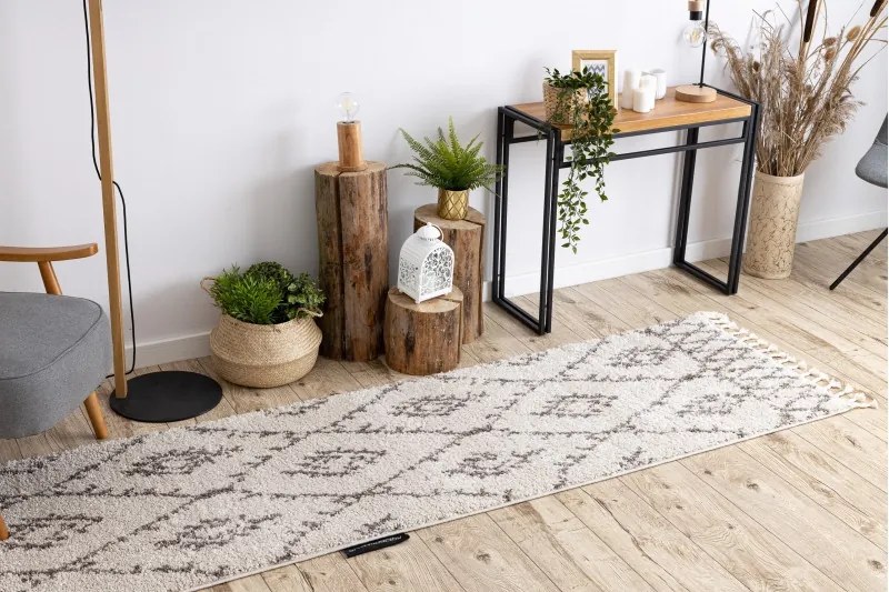 Dywany Łuszczów, Koberec behúň Berber Fez cream, 70x200, biela, obývacia izba