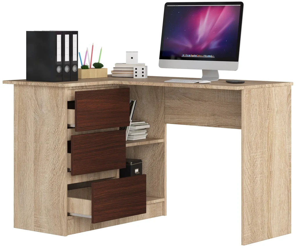 Rohový PC stolík Bodhi  (dub sonoma + wenge) (L). Vlastná spoľahlivá doprava až k Vám domov. 1069604