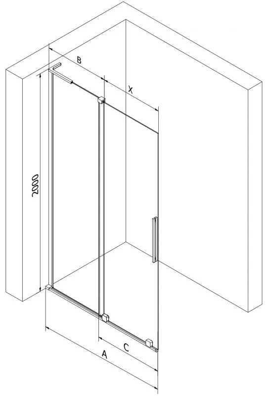 Mexen Velar L, posuvná sprchová zástena Walk-in 120 x 200 cm, 8mm šedé sklo, brúsená oceľ, 871-120-003-43-97
