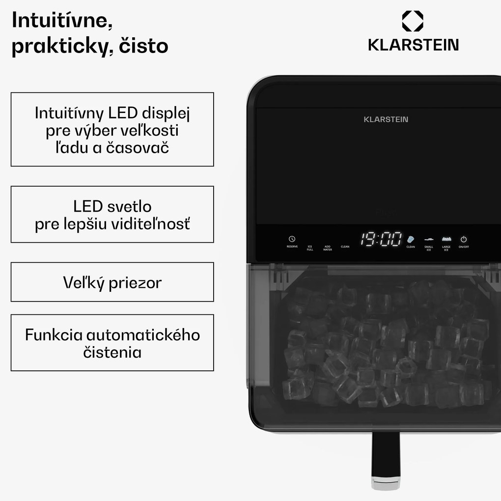 Klarstein Ice Lux výrobník ľadu, nehrdzavejúca oceľ, 23 kg/24h, samočistiaci