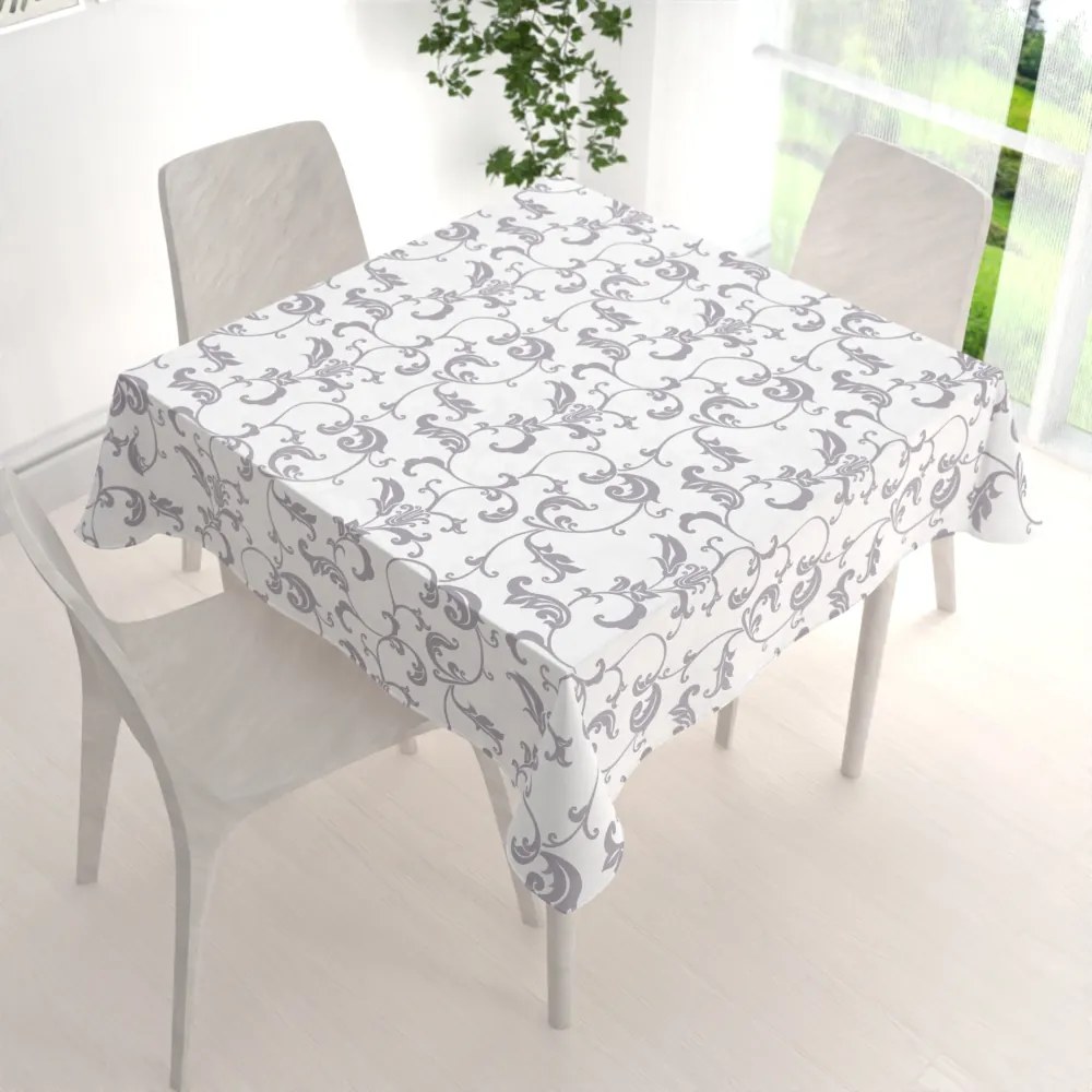 Biante Bavlnený štvorcový obrus Sandra SA-184 Sivé kvetované ornamenty na bielom 140x140 cm