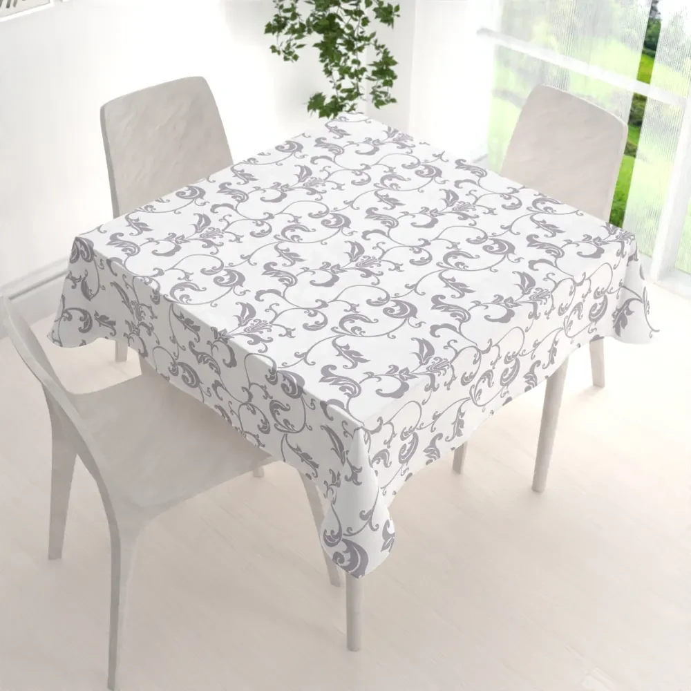Biante Bavlnený štvorcový obrus Sandra SA-184 Sivé kvetované ornamenty na bielom 90x90 cm