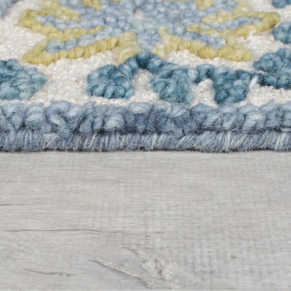 Modrý/slonovinový ručne tkaný koberec s prímesou vlny 200x290 cm Myla Floral Frame – Flair Rugs