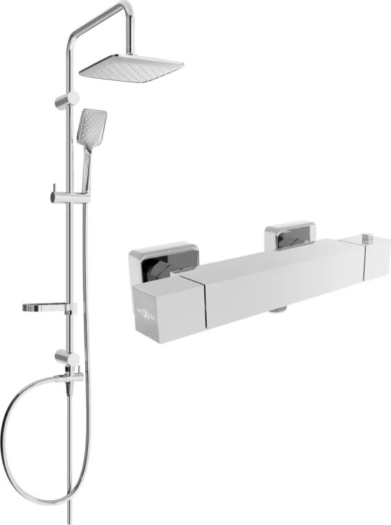 Mexen Sven, sprchový set s dažďovou sprchou a CUBE termostatickou sprchovou batériou, chrómová, 77200262-00