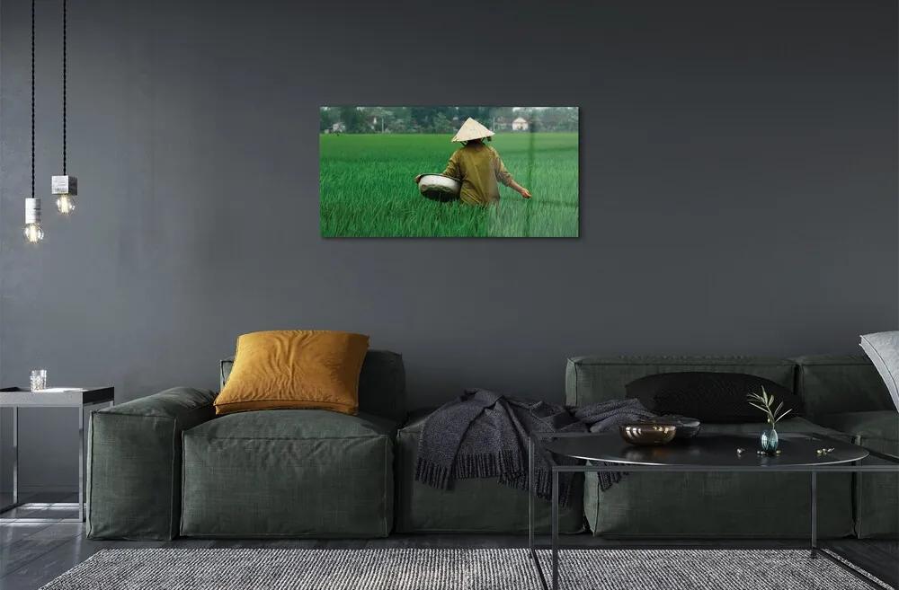 Obraz na skle človeče tráva 100x50 cm