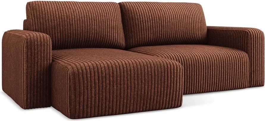 Menčestrová rozkladacia/s úložným priestorom rohová pohovka v terakotovej farbe (ľavý roh/s leňoškou) Kona – Makamii